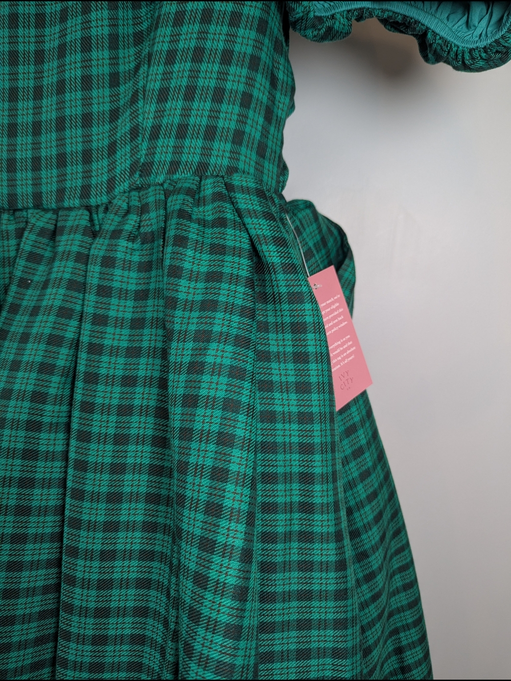 NWT Ivy City Co. Women’s Size 2 Green Plaid Puff Sleeve Cupcake Midi Dress - Picture 4 of 10
